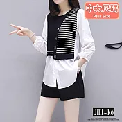 【Jilli~ko】時尚條紋不規則馬甲拼接襯衫 L-XL 1055  XL 白色