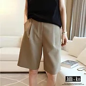 【Jilli~ko】時尚高腰中線褶皺西裝五分短褲 M-XL J10153 M 卡其色
