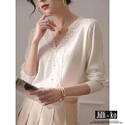 【Jilli~ko】花邊蕾絲拼接薄款時尚針織衫 J10091 FREE 白色