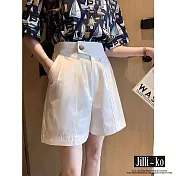 【Jilli~ko】高腰設計感休閒百搭闊腿短褲 M-XL J10154 XL 白色