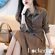 【Lockers 木櫃】春季法式名媛襯衫洋裝 L112032002 咖棕色M