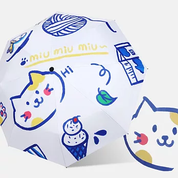 【KISSDIAMOND】日式童趣圖繪晴雨兩用黑膠自動傘(KDU-666) F 貓咪
