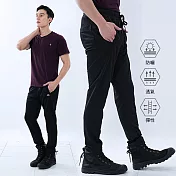 【遊遍天下】MIT 台灣製男款修身吸濕排汗彈性機能透氣運動長褲 (GP1029) 2XL 黑色