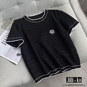 【Jilli~ko】小香風設計感立體花朵短款針織衫 J10199 FREE 黑色