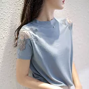 【Jilli~ko】時尚網紗刺繡小圓領冰絲針織衫 J10179  FREE 藍色