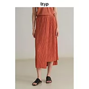 ltyp旅途原品 韓國進口針織壓褶不對稱直身半裙 M L-XL L 暗橙紅