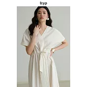 ltyp旅途原品 黑標系列 可水洗皺感乾絲優雅連衣裙 M L XL  M 象牙白