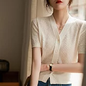 【Jilli~ko】V領時尚氣質微鏤空開扣針織衫 J10098  FREE 白色