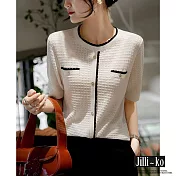 【Jilli~ko】小香風華夫格鏤空設計感針織衫 J10229  FREE 白色