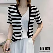【Jilli~ko】不規則條紋拼接造型薄款針織衫 J10222  FREE 黑白色