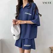 【AMIEE】寬鬆休閒運動套裝(KDA-035) 2XL 藍色