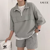 【AMIEE】率性時尚翻領運動套裝(男女款/KDA-078) 3XL 灰色