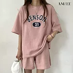 【AMIEE】球衣風休閒運動套裝(KDA-032) M 粉色