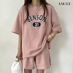 【AMIEE】球衣風休閒運動套裝(KDA─032) M 粉色