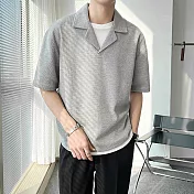 【AMIEE】設計感落肩翻領POLO衫(男裝/KDTY-538) M 灰色