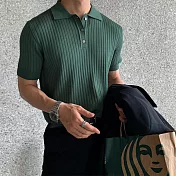 【AMIEE】型男修身坑條純色POLO衫(男裝/KDTY-2217) 3XL 墨綠