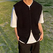 【AMIEE】韓系文青百搭修身針織開衫背心(男裝/KDCY-B28) XL 黑色