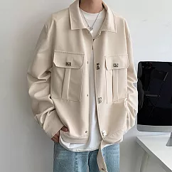 【AMIEE】港風設計感寬鬆休閒夾克外套(男裝/KDCY─7366) M 杏色