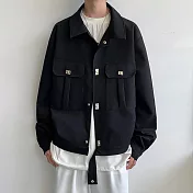 【AMIEE】港風設計感寬鬆休閒夾克外套(男裝/KDCY-7366) M 黑色