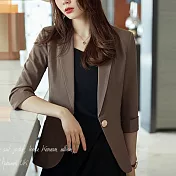 【MsMore】 休閒小西裝外套氣質韓版小個子短版薄款七分袖外套 # 116734 M 棕色