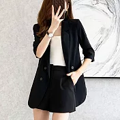 【MsMore】 小西裝外套大碼休閒七分袖薄款中長版時髦百搭外套 # 116735 M 黑色