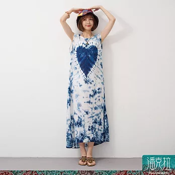 潘克拉 | 藍染愛心雪花圖紋雙面夏季縲縈背心裙 TM1382  FREE 藍色