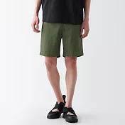 【MUJI 無印良品】男有機棉水洗平織布舒適短褲 XL 卡其綠