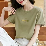 【MsMore】 簡約韓版綠休閒時尚圓領百搭氣質短袖棉T恤短版上衣 # 116405 L 綠色