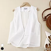 【ACheter】 寬鬆雪紡薄款背心外罩披肩式開衫V領短版罩衫上衣 # 116642 L 白色