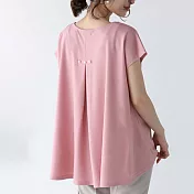 【ACheter】 日系後背開叉荷葉後背釘珠圓領無袖小短袖寬鬆短版上衣 # 116821 FREE 粉紅色