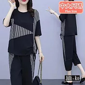 【Jilli~ko】兩件套不規則拼接抽繩下襬休閒套裝 J10006  FREE 黑色