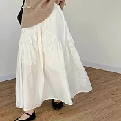 【ACheter】 日式設計感休閒百搭復古波浪抽褶高腰半身裙純色魚尾長裙 # 116815 M 白色