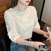 【Jilli~ko】網紅爆款氣質蕾絲鏤空棉質上衣 J10354  FREE 杏色