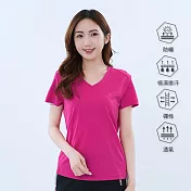 【遊遍天下】MIT台灣製女款顯瘦抗UV防曬涼感吸濕排汗機能V領衫 3XL 玫紅