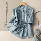 【慢。生活】文藝復古娃娃領褶襇設計寬鬆棉麻襯衫 8268  FREE 藍色