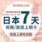 GLOBAL LINK 全球通 日本7天上網卡 7日7GB 過量降速吃到飽 4G網速(SOFTBANK電信商 即插即用)