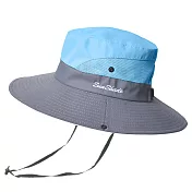 【EZlife】撞色戶外大帽沿馬尾孔遮陽帽 藍色