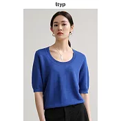 ltyp 旅途原品 真絲苧麻優雅鬆弛U領針織小衫 M L-XL M 克萊茵藍