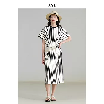 ltyp 旅途原品 32支全棉個性分割條紋休閒T恤連衣裙 M L-XL  L-XL 杏黑色