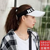 seoul show首爾秀 針織空頂彈性帶棒球帽運動風防曬遮陽帽 白/黑