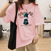 【MsMore】 時尚英格騎士兔印花棉大碼圓領短袖T恤短版# 116455 M 粉紅色