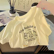 【MsMore】 3隻萌兔春夏純棉大碼圓領短袖T恤寬鬆短版上衣# 117256 4XL 黃色