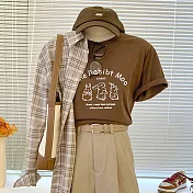 【MsMore】 3隻萌兔春夏純棉大碼圓領短袖T恤寬鬆短版上衣# 117256 2XL 棕色