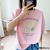 【MsMore】 彼得俏兔純棉大碼圓領短袖T恤寬鬆短版上衣# 117264 L 粉紅色