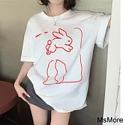【MsMore】 財運兔純棉大碼圓領短袖短版寬鬆T恤上衣# 117267 M 白色