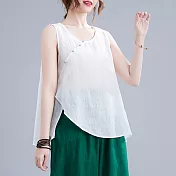 【ACheter】 背心斜襟文藝復古薄款寬鬆時尚圓領氣質短版上衣# 117146 L 白色
