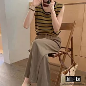 【Jilli~ko】韓國CHIC風條紋無邊冰絲針織背心 J10539  FREE 綠色
