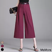【MsMore】 腰薄款遮跨八分褲純色時尚洋氣闊腿顯瘦高腰直筒褲# 117184 M 紅色