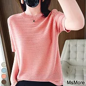 【MsMore】 冰絲針織短袖薄款氣質顯瘦圓領寬鬆短版上衣# 117302 FREE 粉紅色