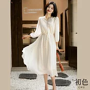 【初色】淑女輕薄飄逸夏季折袖荷葉邊裙-共3色-67895(M-XL可選) M 白色